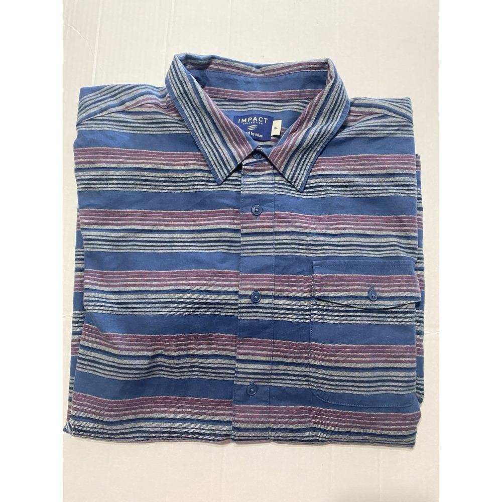 United By Blue Men's Flannel Size XL  Blue Striped Cotton Hemp Long Sleeve Shirt